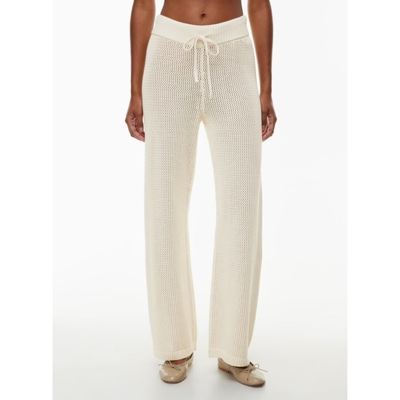 NWT Aritzia TNA Feliz Pant Mid Rise Wide Leg Knit Pants Drawstring Birch Cream - Picture 1 of 11
